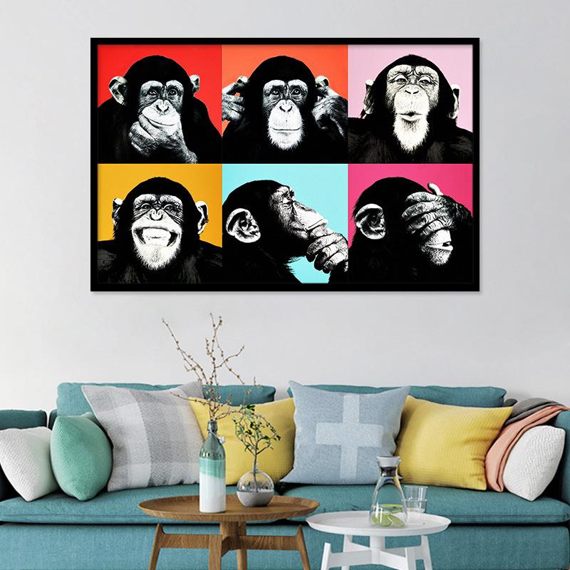 Watercolor Monkey Funny Canvas Painting Modern Home Decorative Painting Animal Painting Wall Pictures for Living Room Oil