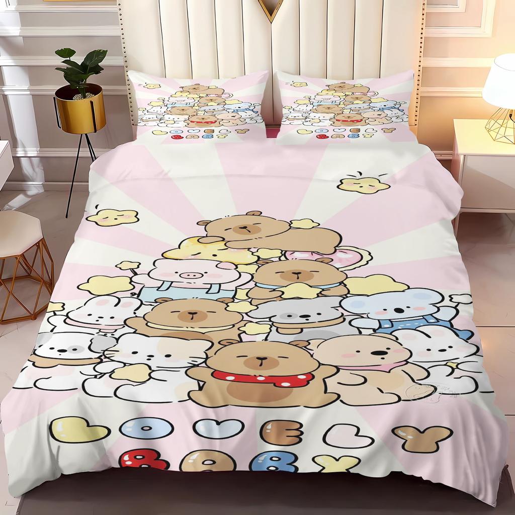 Capybara Anime Home Bedroom Comforte Nordic polyester material suitable for children and adults 3-piece set
