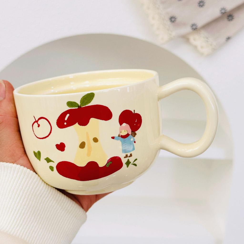 Neues Produkt mit Deckel Weihnachtsapfel Keramiktasse Hochwertiges Set Becher Souvenir Cartoon Niedlich Handbecher Geschenk