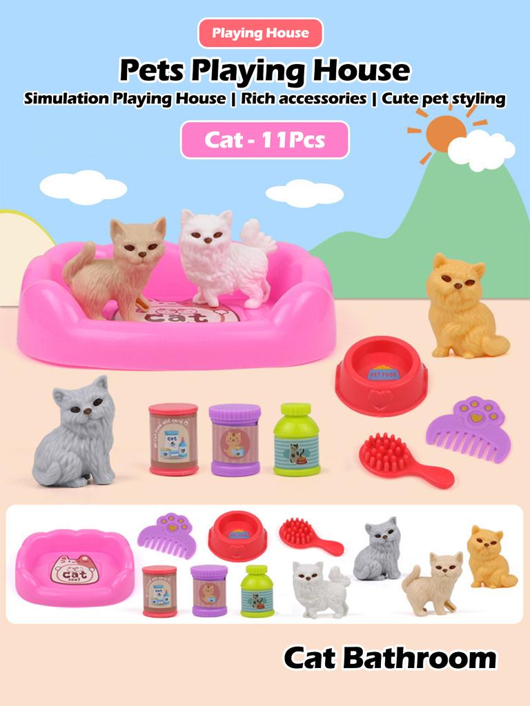Cute Dog Pet Basket Family Toys Dog Doll Set Dog Cage Toys Scene Playing Toys Christmas Decoration and Thanksgiving Gifts