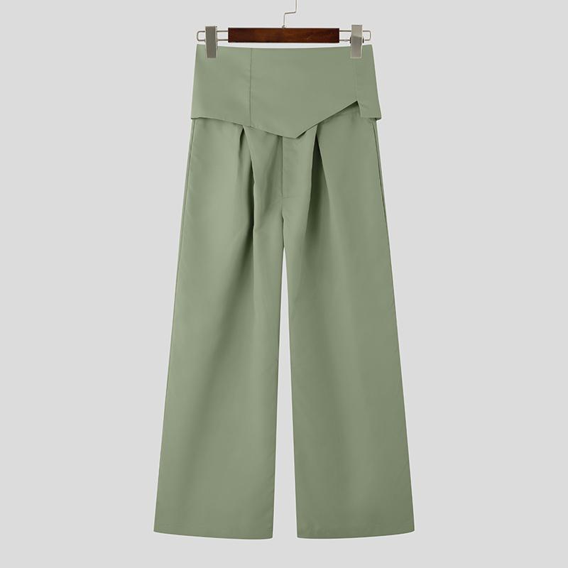 

INCERUN Мужские длинные брюки с высокой талией, повседневные широкие брюки на молнии S зелёный