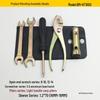 Motorcycle Tool Kit: Pliers, Wrench, Spark Plug Socket, Screwdriver, and Accessories.