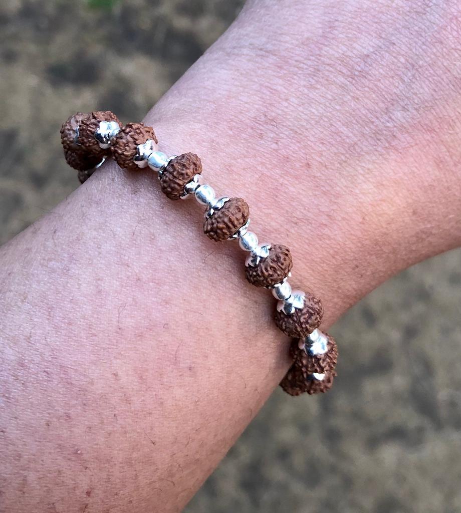 LAB CERTIFIED + 925 Silver + Natural 8 Mukhi RUDRAKSHA Rudraksh Bracelet, Adjustable Indian Origin Lord Shiva Yoga Prayer Meditation