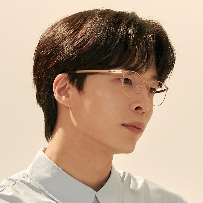 Alloaiweeo [The Air_Flat] Al8304 1414M Ultra-Lightweight Semi-Over Round Gold Eyeglass Frames