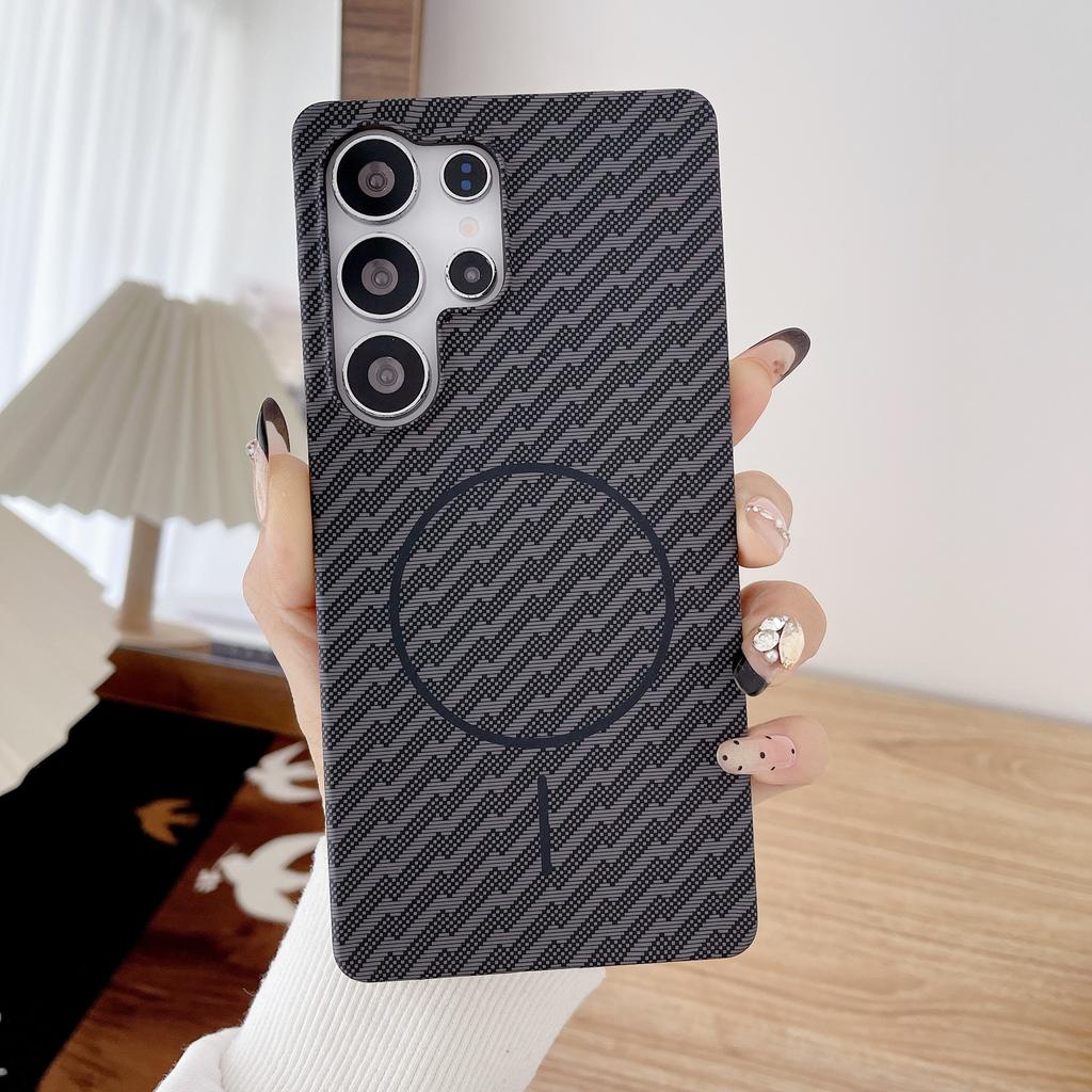 Samsung S25ultra Half Pack Kevlar Carbon Fiber Pattern S24 Magnetic Phone Case Note20u
