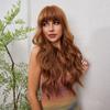 ALAN EATON Long Wavy Synthetic Wigs Ombre Brown Hair Wigs with Bangs for Women Cosplay Daily Party Dating Heat Resistant Fiber Wig