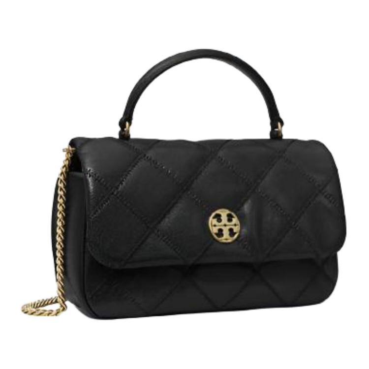 Tory Burch Willa Gold Label Round Three-Piece Double T Logo Diamond Quilted Suede Goat Leather Crossbody Tote Mini Women Handbags Black 167621-001