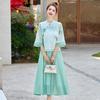 2025 Summer Women's Two-Piece Set: Chinese-Style Bell Sleeve Top & Printed Skirt
