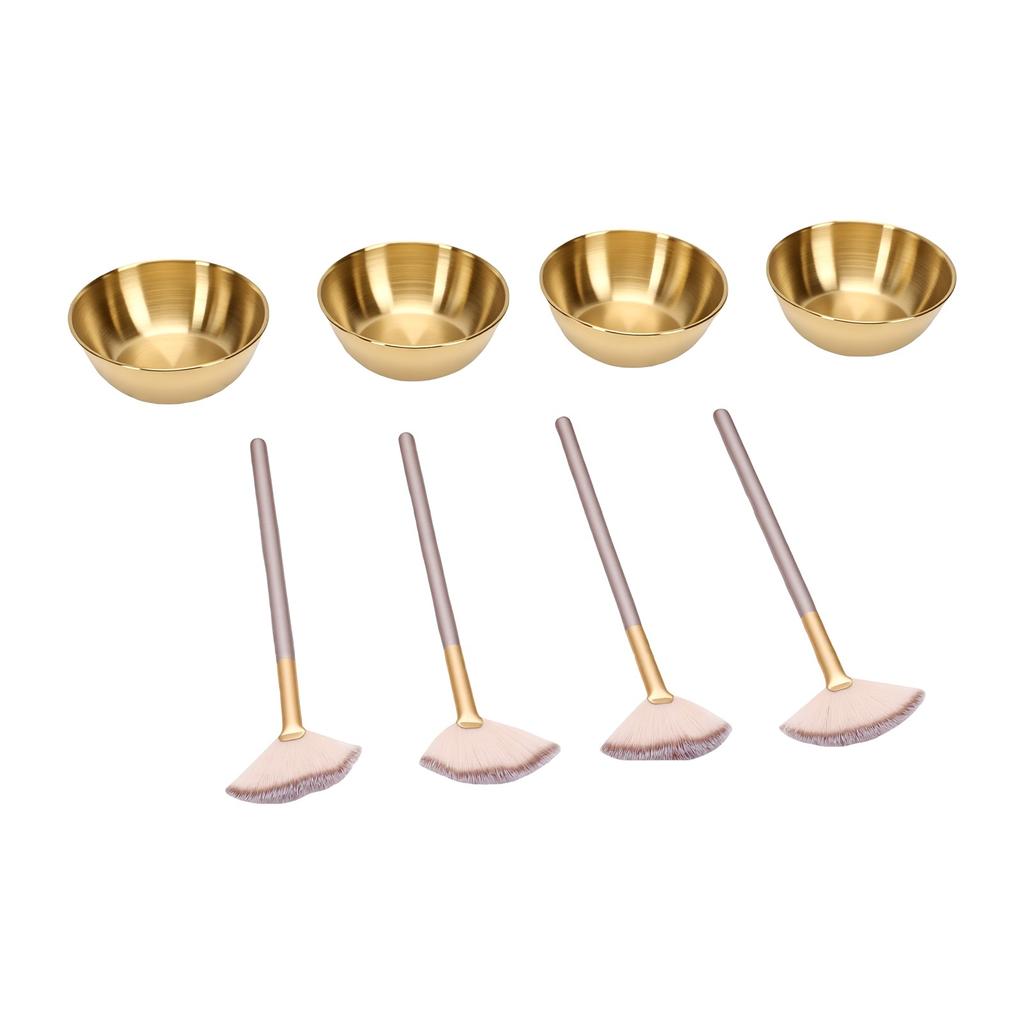 Facial Mask Care Tool Kit 4 Mixing Bowls 4 Fan Brushes Facial Bowl and Brush Set for for Home Salon Use