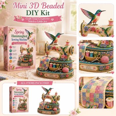 Spring Hummingbird Sewing Machine Bead DIY Kit Complete Beginner Set with Decorative Embellishments and Room Decor Elements for Crafting Projects