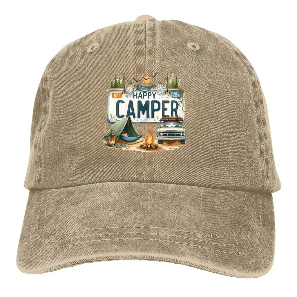 Happy Camper Baseball Cap Unisex Hats Women Visor Protection Snapback Camper Camping Caps