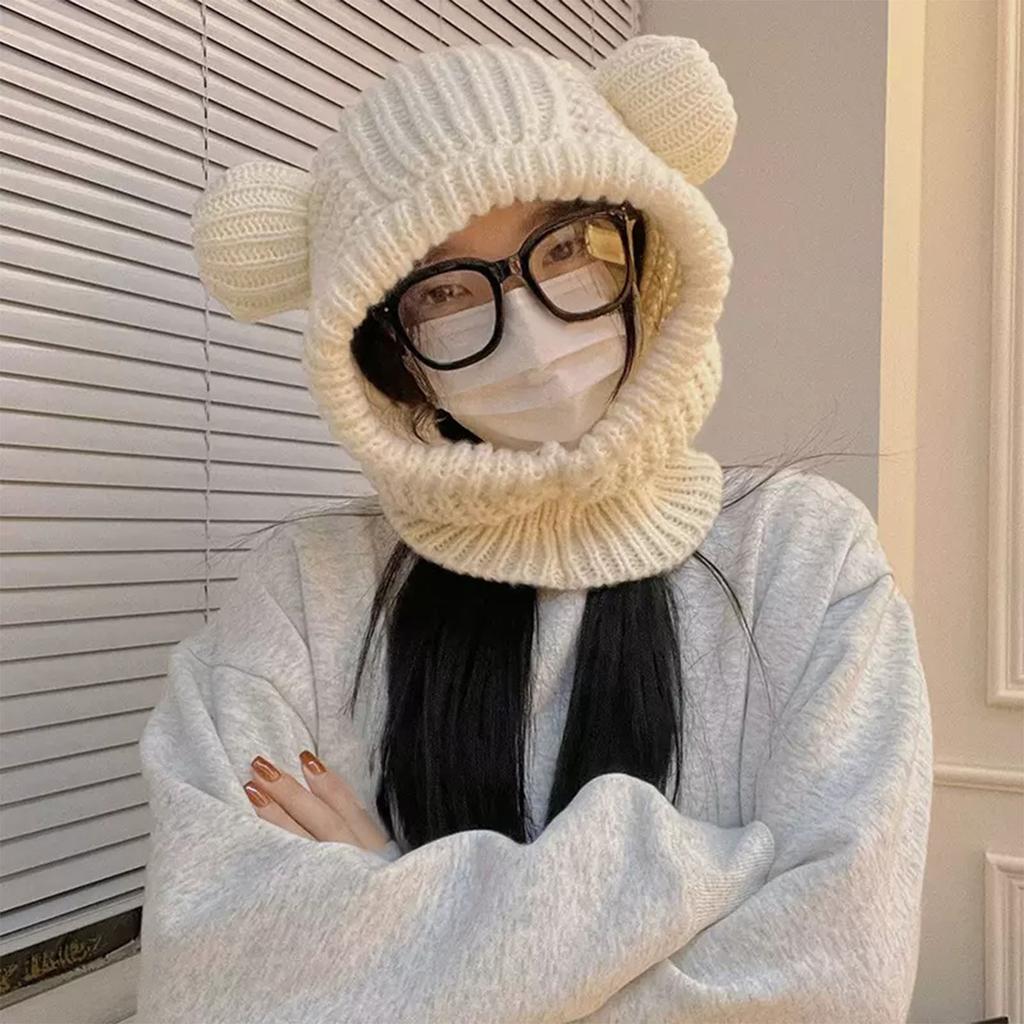 New Year Christmas Cosplay Bear Ear Balaclava Hat for Women Men Keep Neck Warm Hat Cold Weather Skiing Hiking Supplies