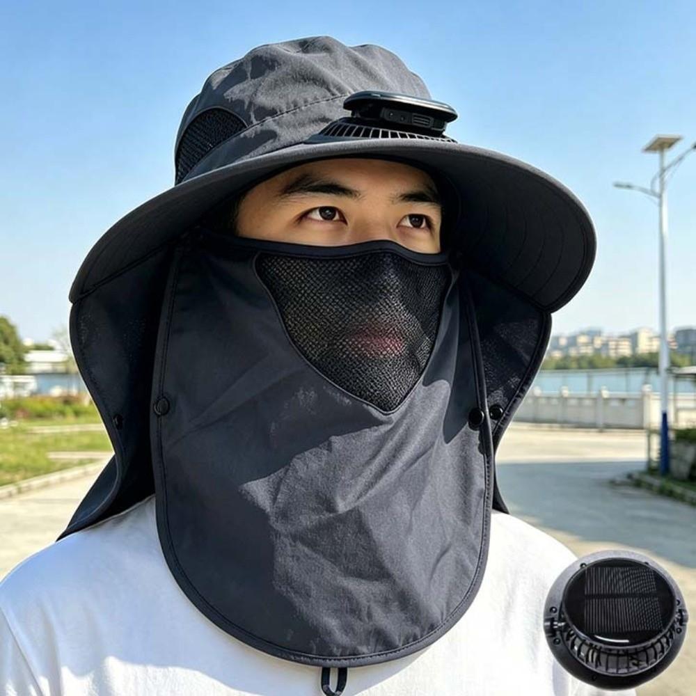 Adjustable Fishing Sun Shading Cap Long-lasting Wide Brim Fan Hat for 3.7V/300mAh Summer