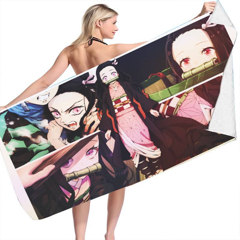 Demon Slayer 3d Anime Swim Bath Towel Beach Quick Dry Bathrobe Travel Seaside