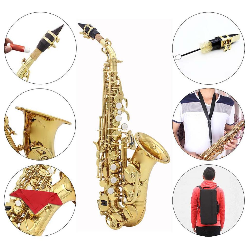 Kids Saxophone B Flat Brass Soprano Sax Instrument Set Kit for Children Beginner Practice