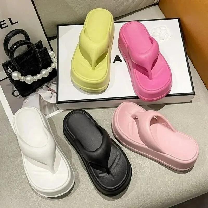 Outdoor Slippers for Women with Sloping Heels Thick Sole Flip Flops for Summer Wear Elevated EVA Flip Flops for Outdoor Wear