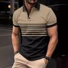Summer New Men's Daily Sports Casual Stripe Printed Lapel Short Sleeve Pullover Shirt