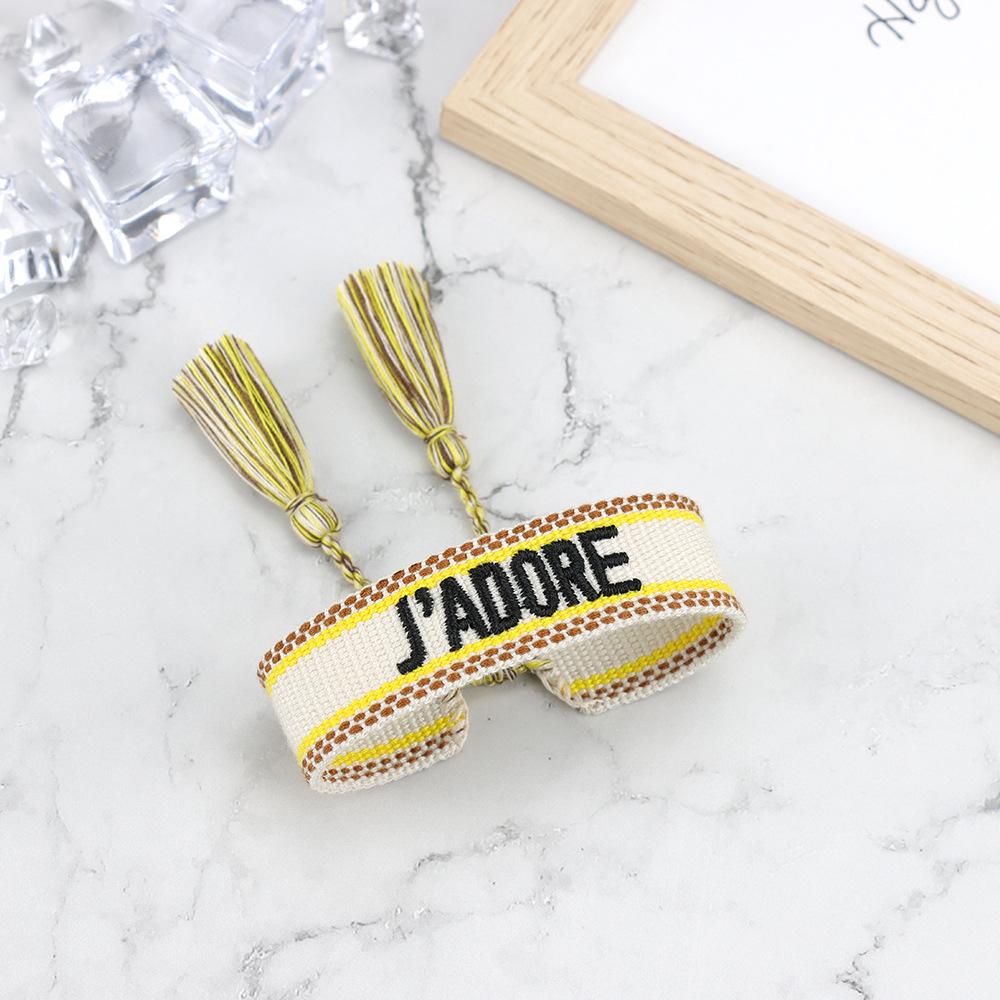 J'adore Bracelet: Embroidered Letter Tassel Wristband for Women & Couples
