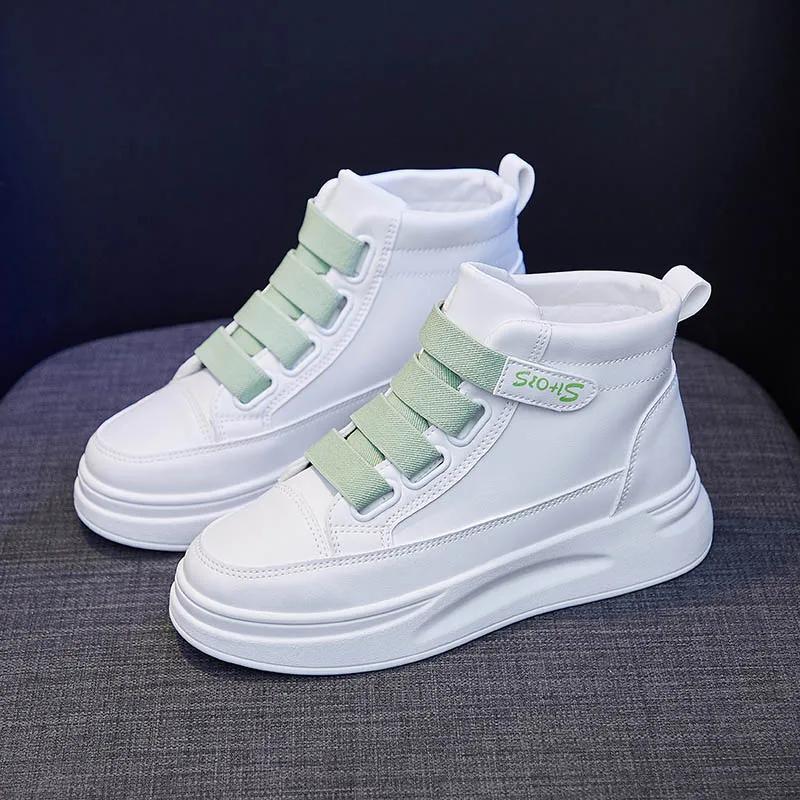 Comemore New Women Casual Shoes PU Leather Flat Anti-Slip Woman Sneakers Outdoor Trainers Female  De Mujer High-top Shoe