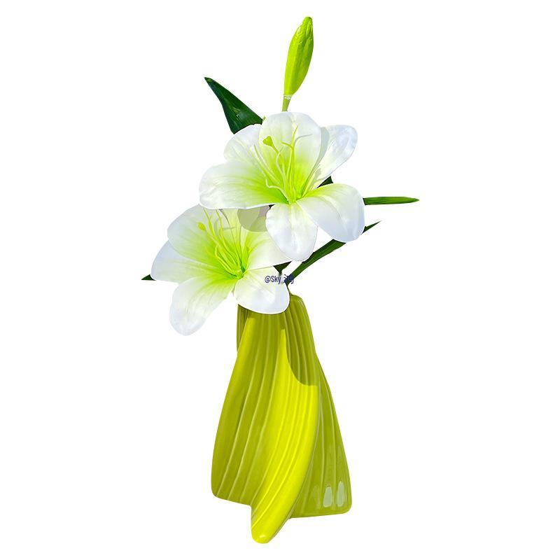 Lily Green Decorative Floral Arrangement in Ceramic Vase - Luxury Artificial Flowers for Living Room Decor
