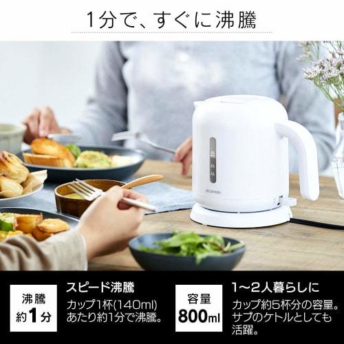 Iris Ohyama Electric Kettle 800ml Easy To Clean Filter Cleaning/Removable Lid No Odors Transfer Equipped with Dry-Fire Prevention Function IKEB800W Wh