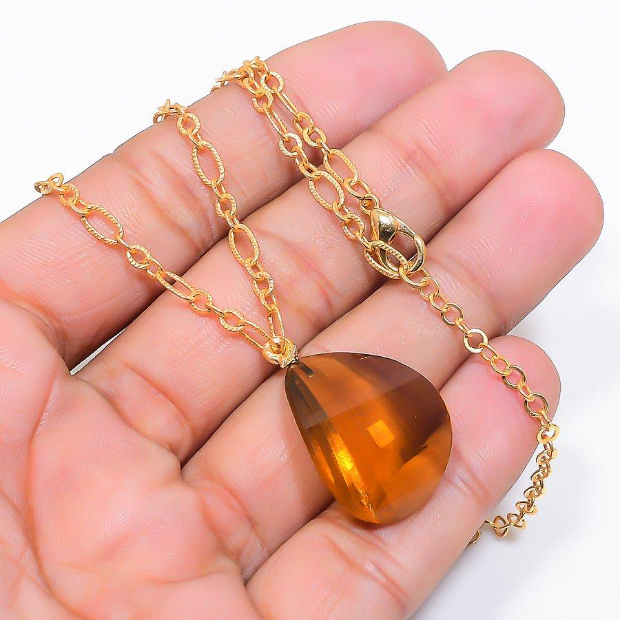 Citrine Gemstone Handmade 925 Sterling Silver Jewelry Necklace 20" GK-7566