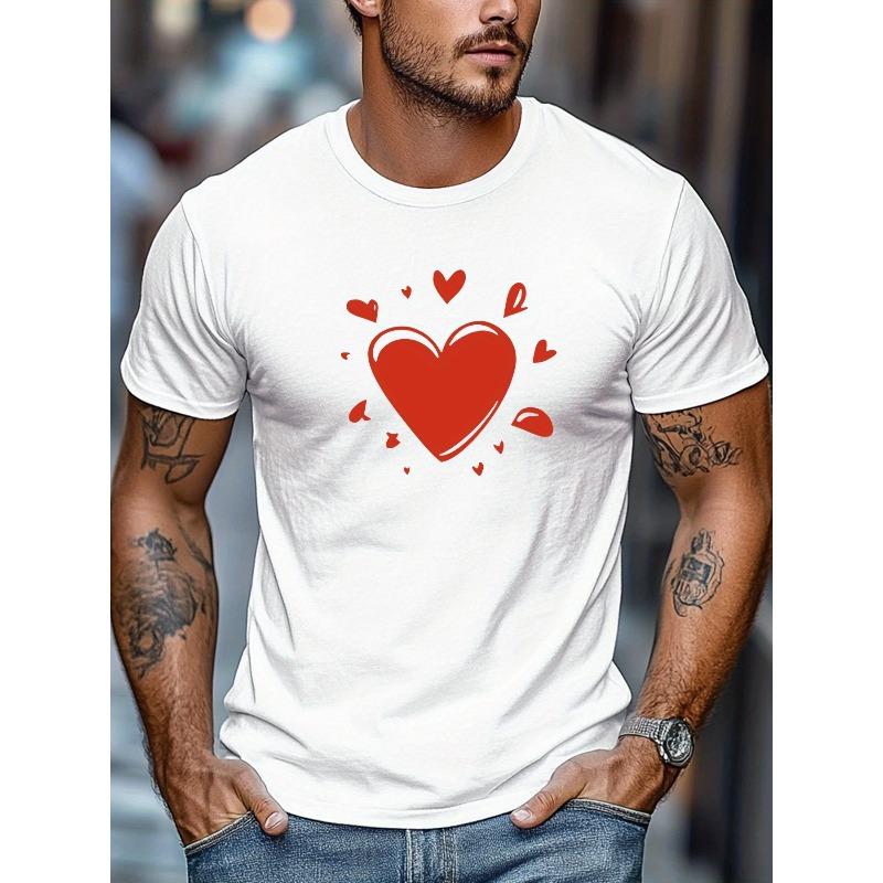 European Size Men's Summer Casual Round Neck Short Sleeve T-Shirt with Heart Pattern