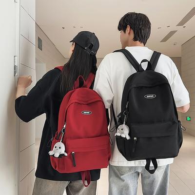Solid Color Large Capacity Backpack Student Schoolbag Outdoor Travel Backpack