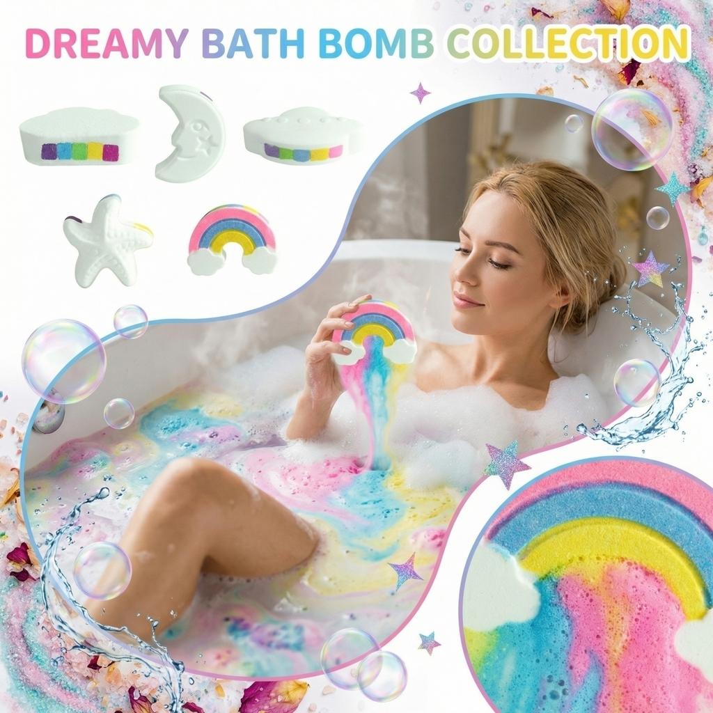 Set Regalo Bombe, Bombe da Bagno Nuvola Biologiche e Naturali Per Aromaterapia Rilassamento Bagno Per Idratare la Pelle, Per Regali Per Donne e Bambini