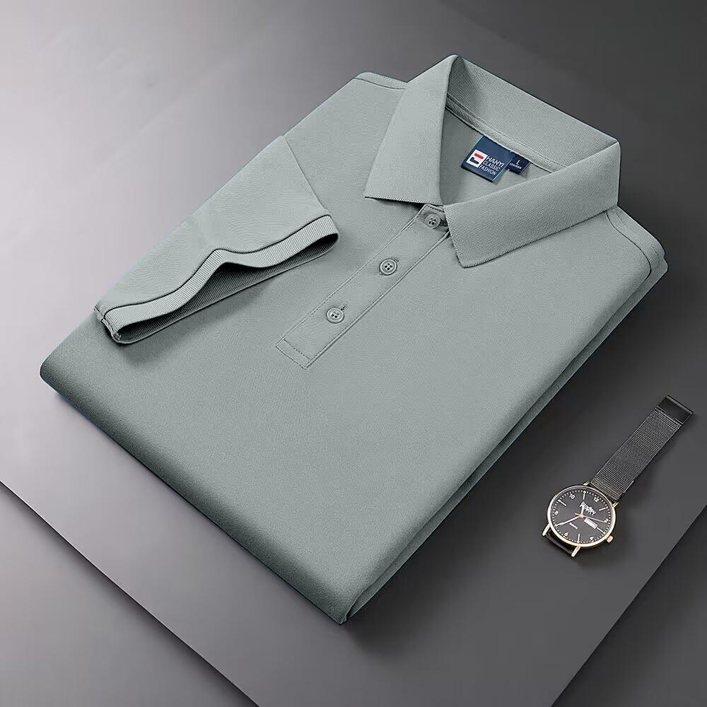 025 Summer New Men's Short Sleeved Solid Color Polo Shirt Breathable and Comfortable Elastic Top Casual Business New Style