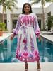 Plus Size African Women's Pleated Dress - Miyake Style, Printed, Lace-up Waist, Elegant Long Fit, Slimming (2026 Collection)