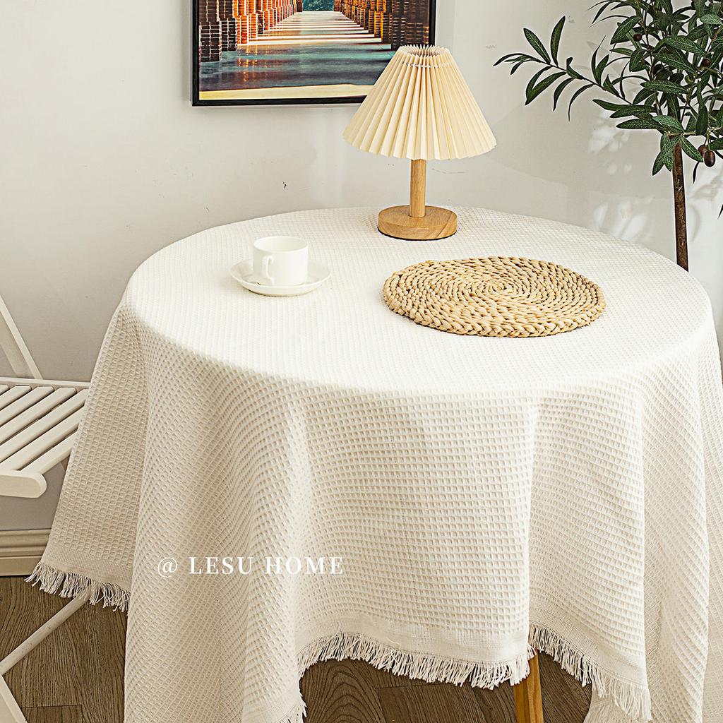 Tablecloth Japanese Thickened Cotton And Linen Fabric High-End Light Luxury Retro Waffle Dining Table Square Table Round Table Cloth