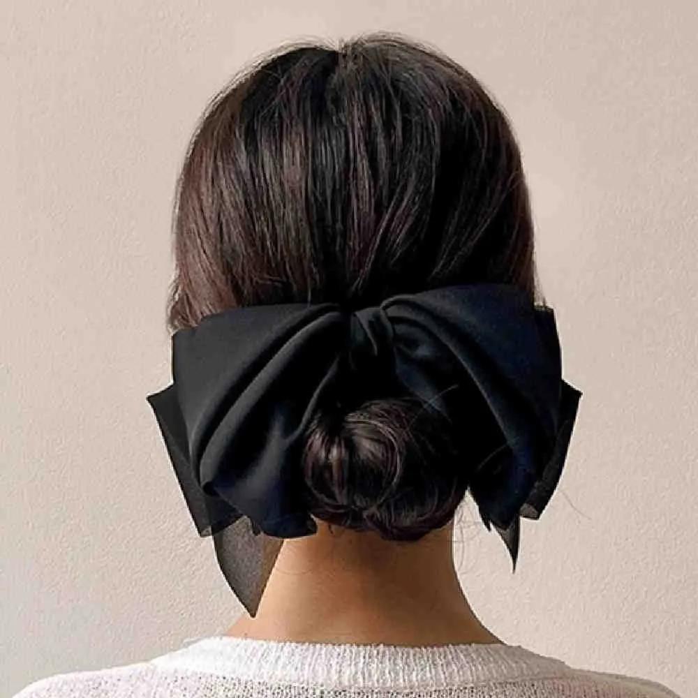 Chamol Chiffon Double-winged Ribbon Pin Black Silk Ribbon Pin Large Ribbon Hair Pin Automatic Hair Pin Ribbon Claw Clip