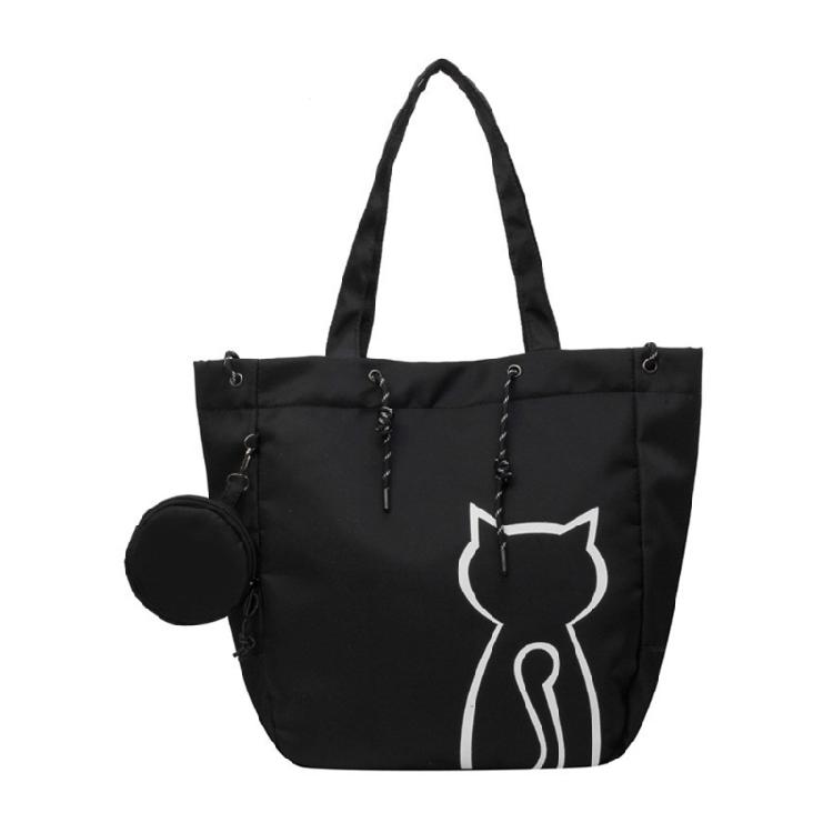 

Women Cat Print Handbag Canvas Shopping Bag Large Capacity Casual Shoulder Bag чорний