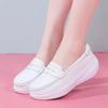 2025 White Genuine Leather Platform Loafers Women Nurse Shoes Round Toe Slip-on Thick Flats Breathable Soft Cowhide Chunky Mujer