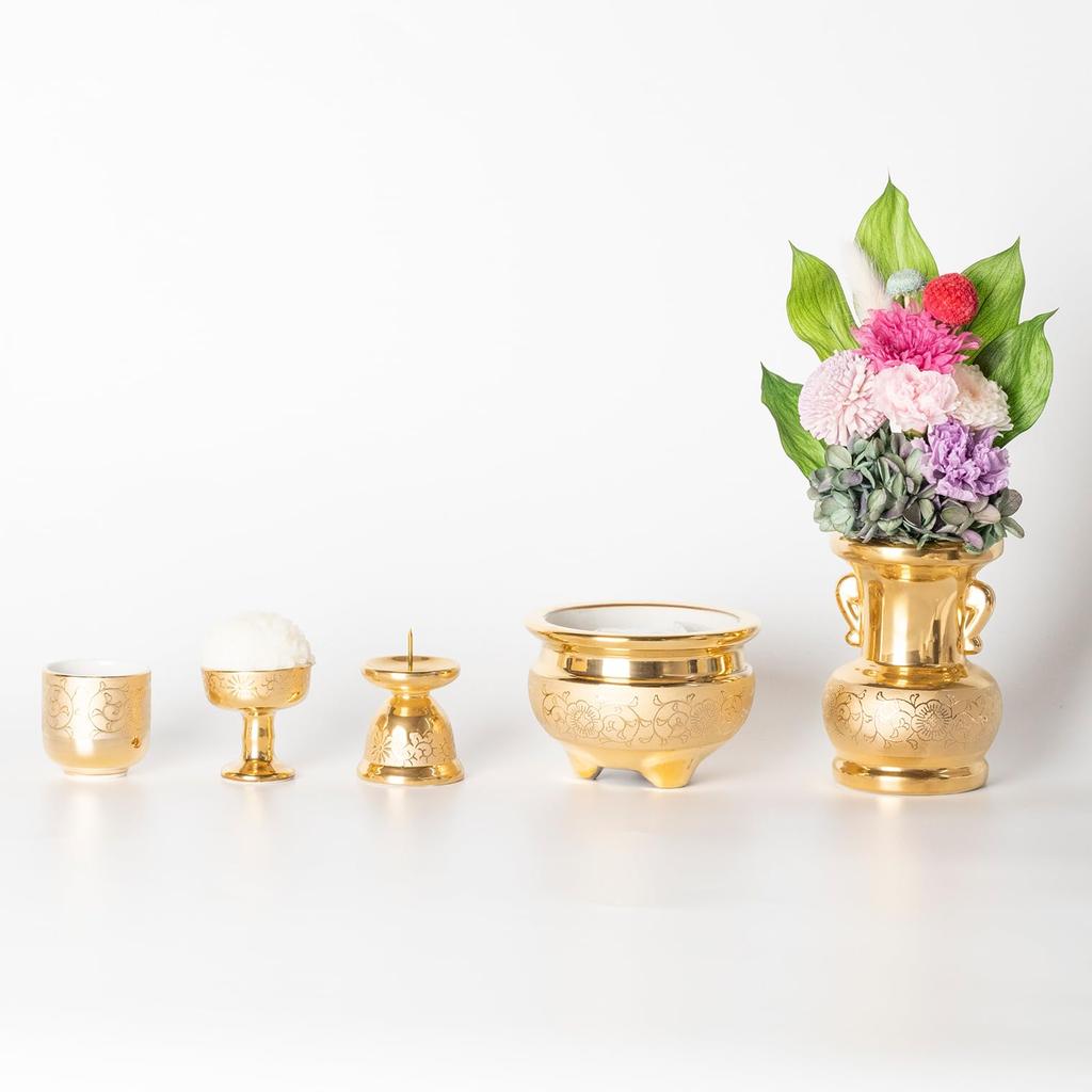 Ceramic Arte Buddhist Altar Rice Bowl with Gold Arabesque Design [Approx. 5.2 x 5.7cm Diameter  Genuine Gold Finish  Made in Japan] Medium-sized