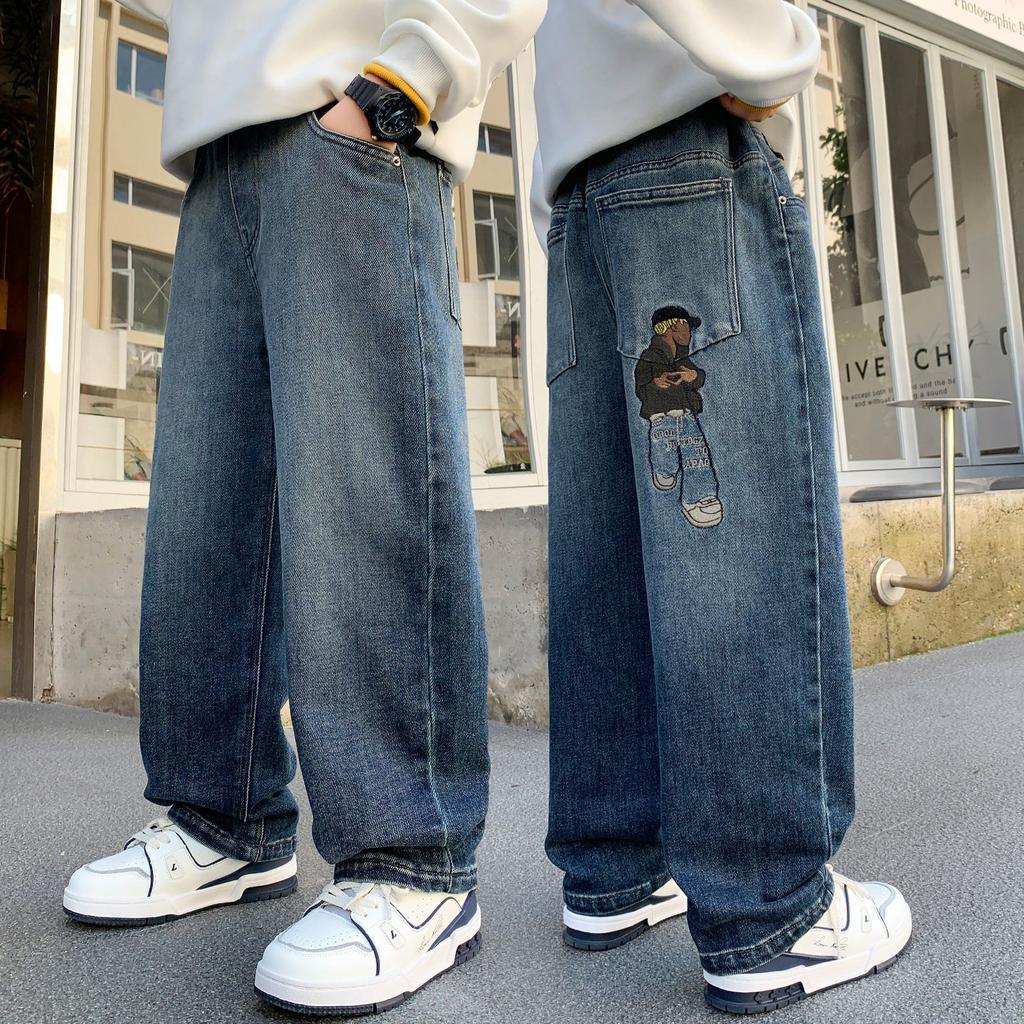 Spring Autumn Teenager Baggy Trousers Boys Jeans Children Loose Denim Pants Kids Handsome Clothing