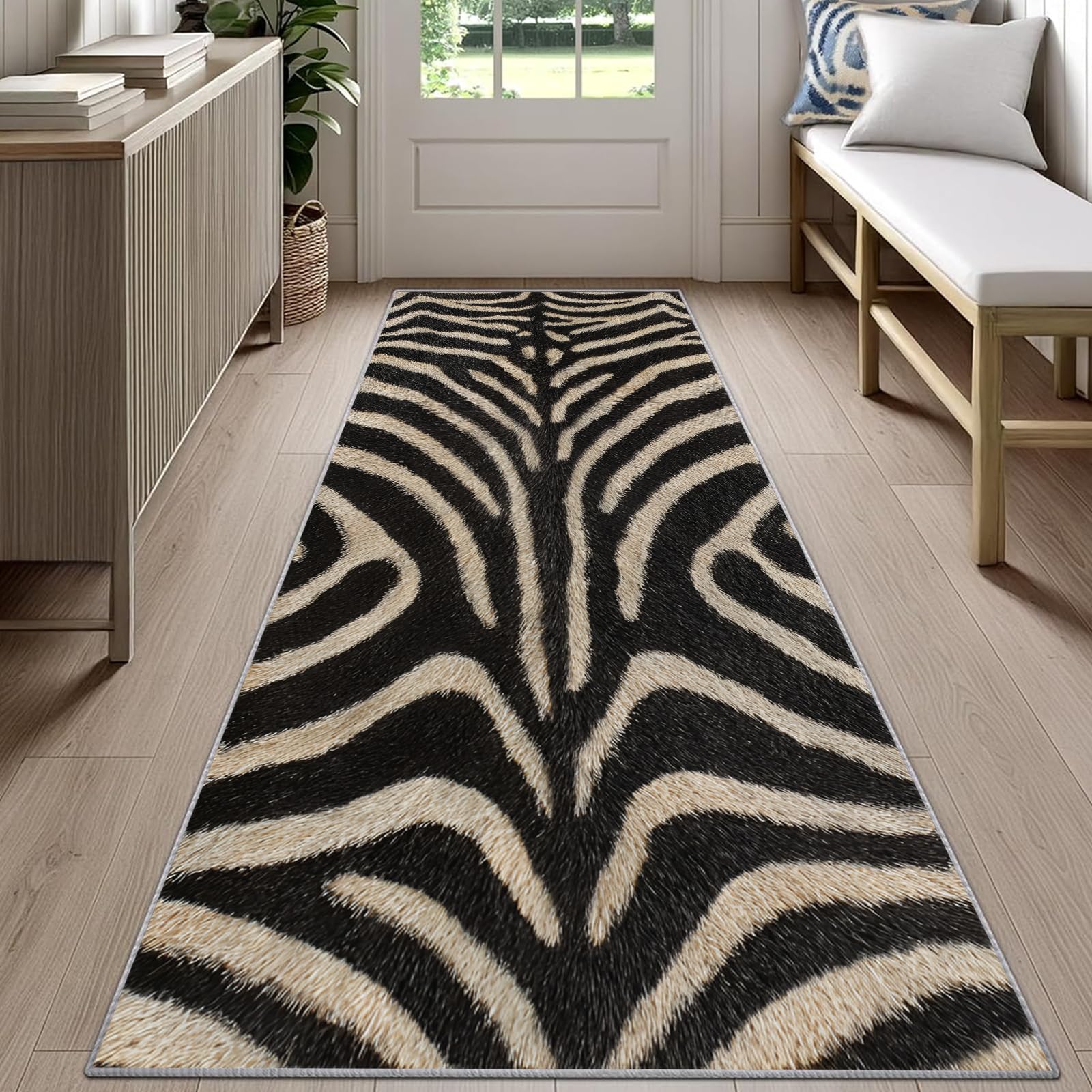 Tapis de couloir imprimé zèbre motif rayé noir et blanc Tapis de sol antidérapant pour couloir cuisine entrée maison 50x80