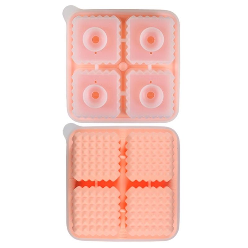 Ice Cube Tray for Freezers 4 Grid Silicone Molds Square Round Ice Makered for Whiskeys Cocktails Bar Tool Easy To Release