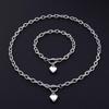 Sweet Ins Style Stainless Steel Heart Pendant Necklace Bracelet Set for Women