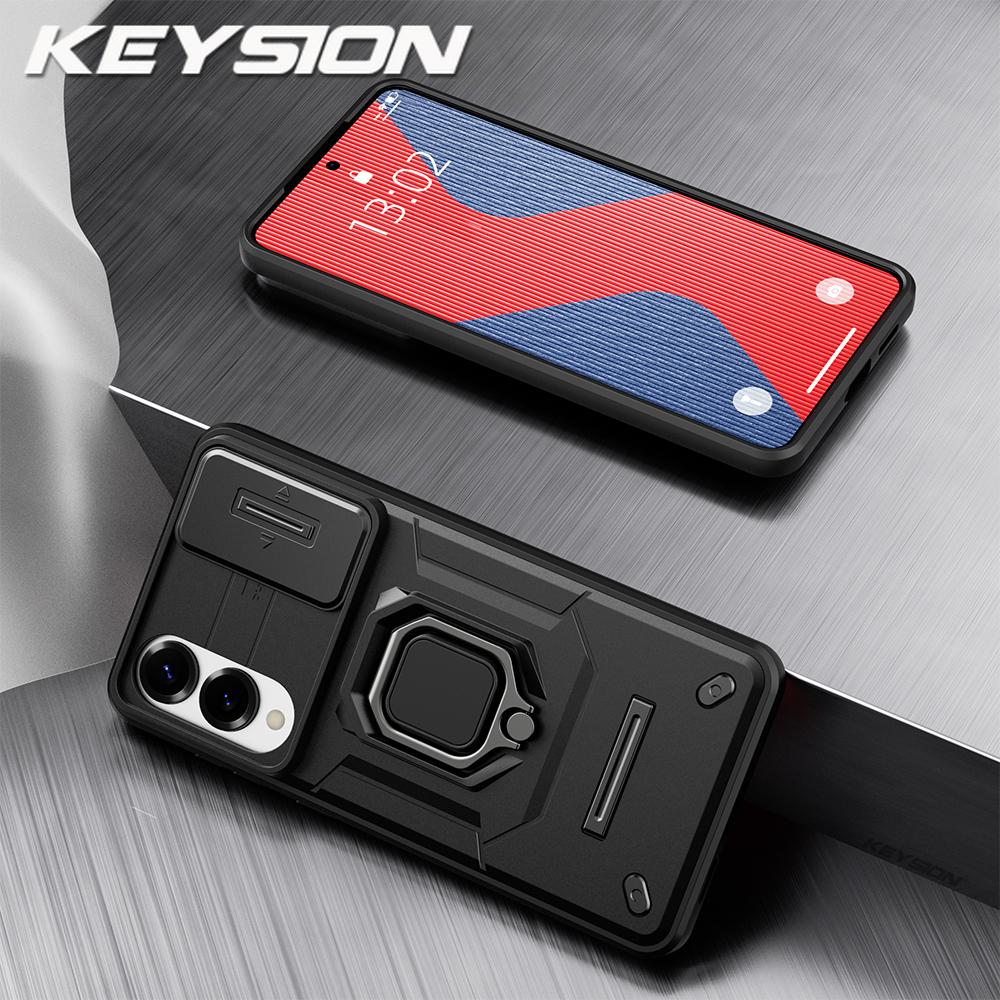 KEYSION Shockproof Case for Samsung S25 Edge 5G Slide Camera Lens Protection Ring Stand Phone Back Cover for Galaxy S25 Edge 5G