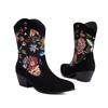 FOREADA Stivaletti da Cowboy Corti da Donna Punta Tonda Tacco Alto Spesso Ricamo Floreale Stivali da Cowgirl Occidentali Scarpe da Donna Invernali 43