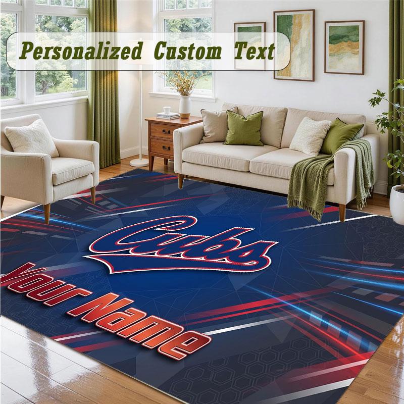 Crystal Velvet Square Rug Custom NameChicago Cubs Pattern Non Slip Home Floor Decor Rug