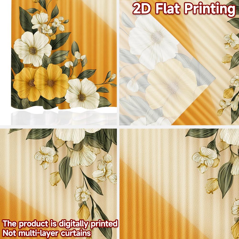 Set Of 2 Flat Printing Curtains Golden Floral Elegance Digital Printed Polyester Drapes Birthday Party Indoor Celebrations Curtain