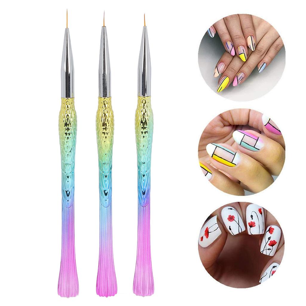 3pcs Nail Art Liner Brushes Professional Nail Gel Painting Nail Brushes Pen Tools 7/9/12mm