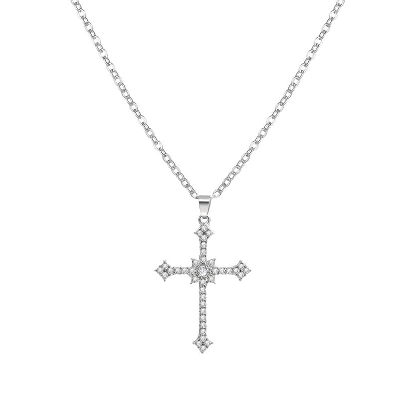 European and American Street Zircon Cross-shape Clavicle Chain Necklace Girls Light Luxury Women Niche Simple Necklace