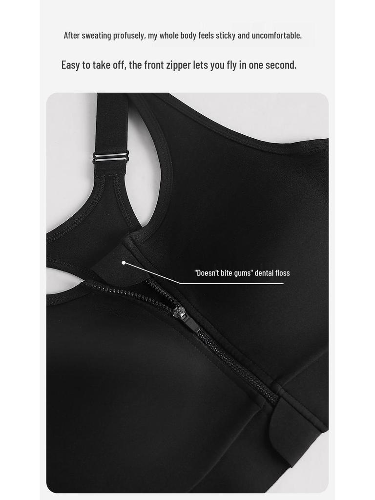 Women's High-Impact Shockproof Plus Size Sports Bra with Front Zipper for Yoga and Running