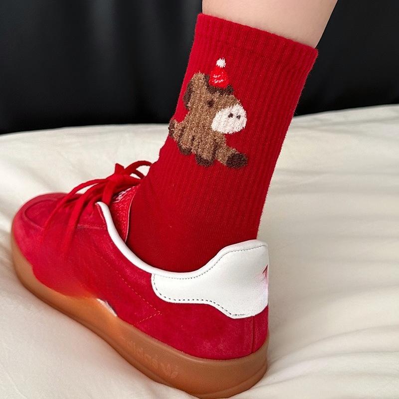 Red Socks - Men's and Women's Lucky Mid-Calf Cotton Knitted Embroidered New Year Socks