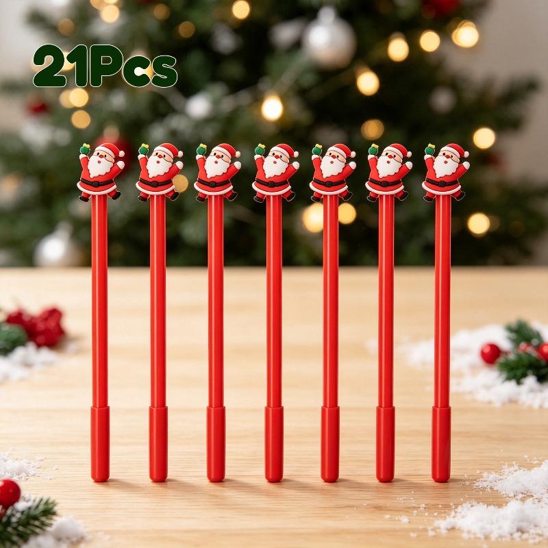 21Pcs Christmas Santa Decorative Writing Pen, Back To School Season Student Stationery, Adorable Santa Topper Design Pen, Perfect for Note Taking, Hom