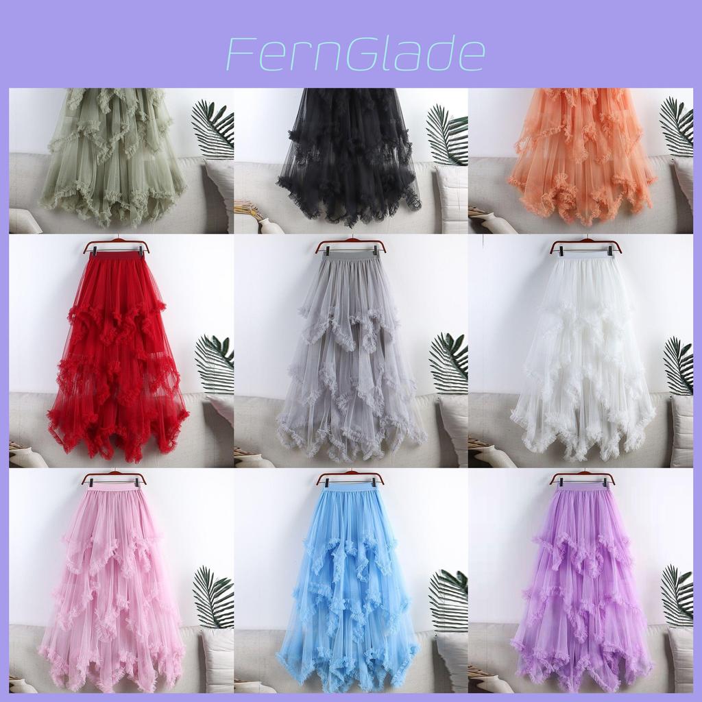 Princess Style Mesh Skirt With Ruffle Hem And High Waist For Summer Casual Wear